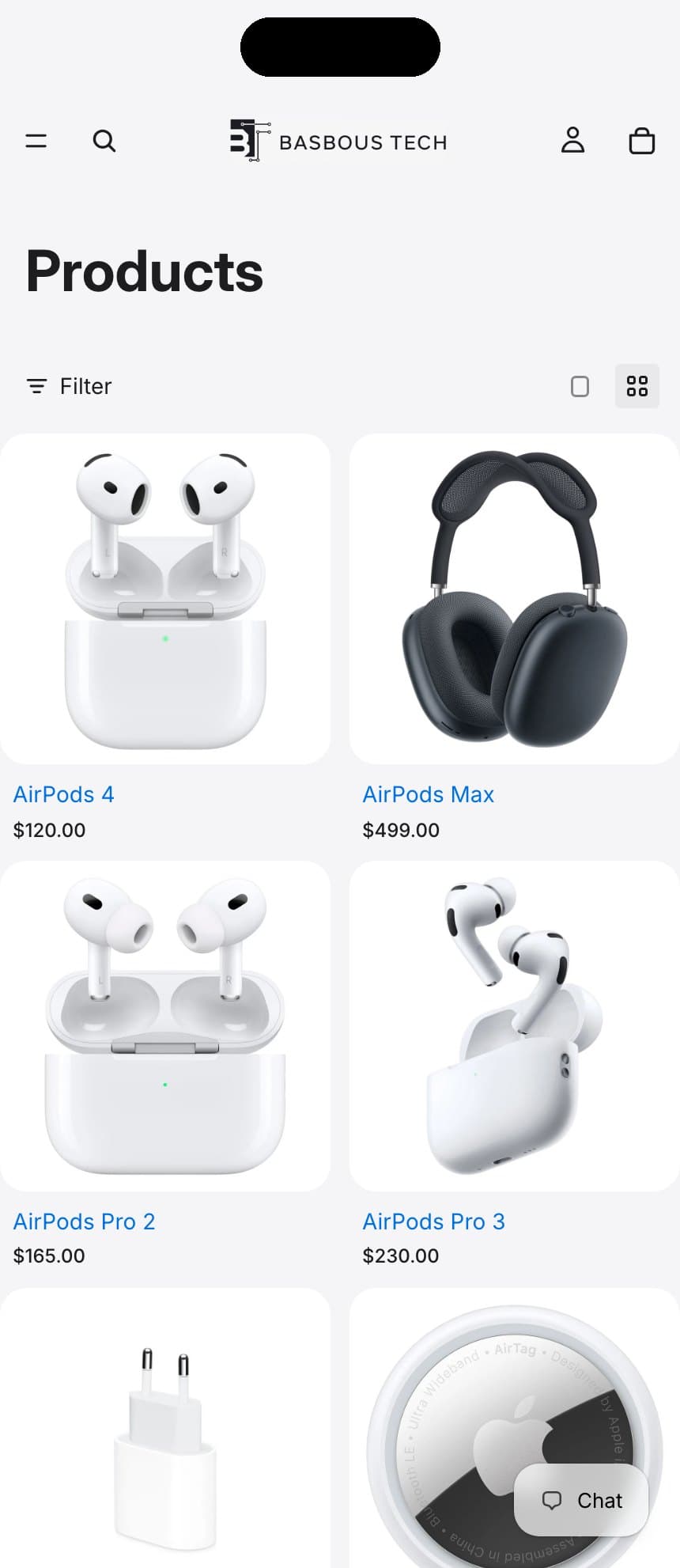 Products collection on a phone